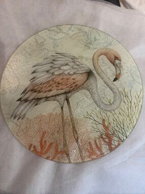 CounterArt "Shoreline" flamingo decorative glass lazy susan serving plate